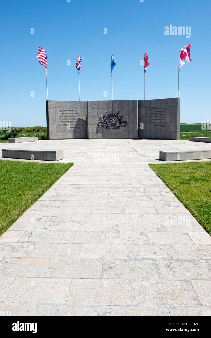 A view of the WW1 Australian Corps Memorial at Le Hamel, Somme, France Stock Photo