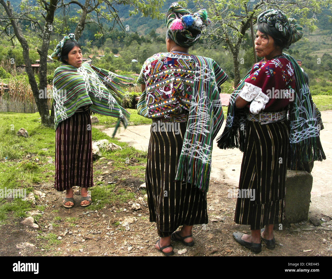 Mayan women in traditional costume in a village close to Nebaj, Quich�, Guatemala, Quich�, Nebaj Stock Photo