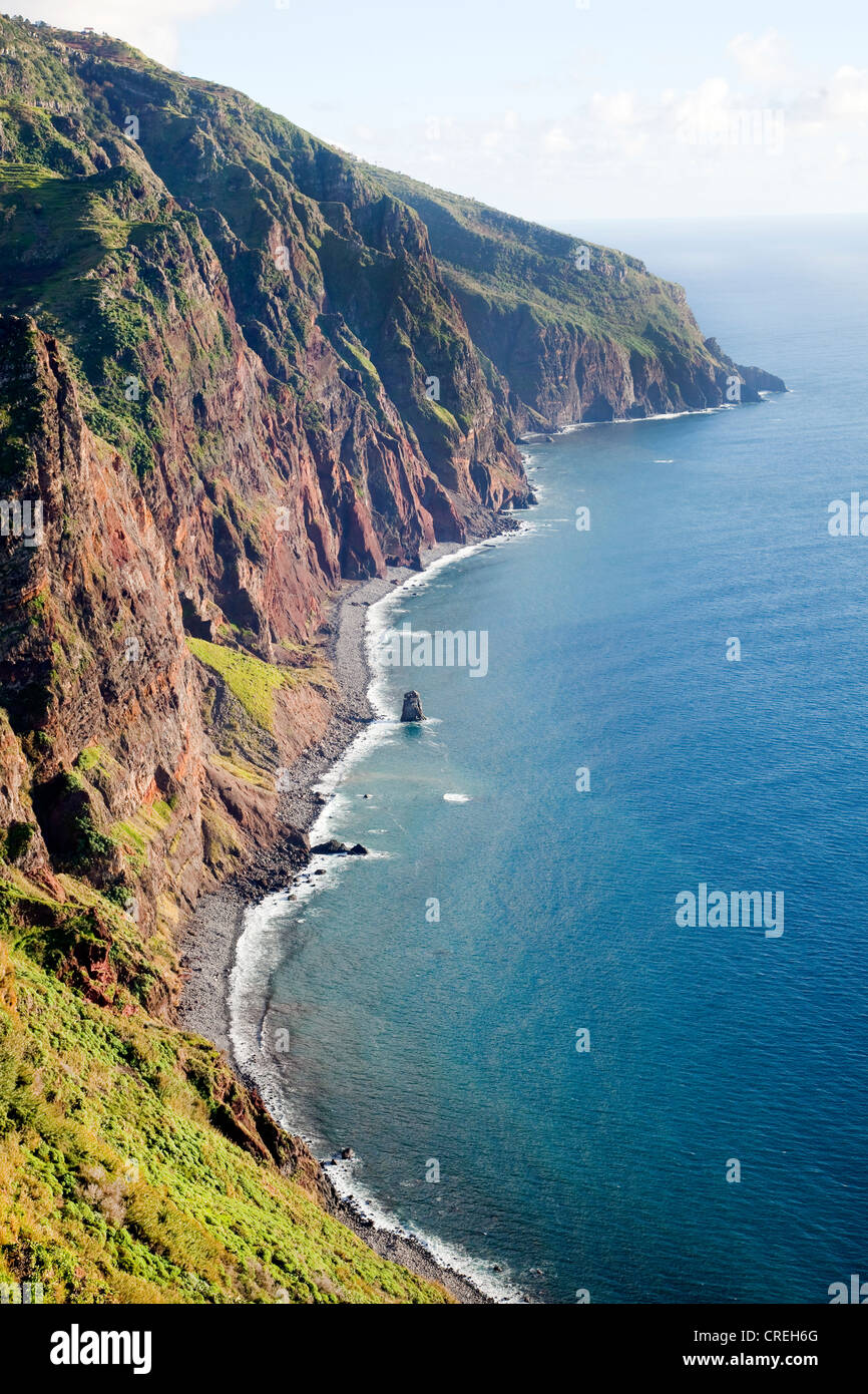 Cliffs on the Atlantic coast at Ponta do Pargo, Madeira, Portugal, Europe Stock Photo