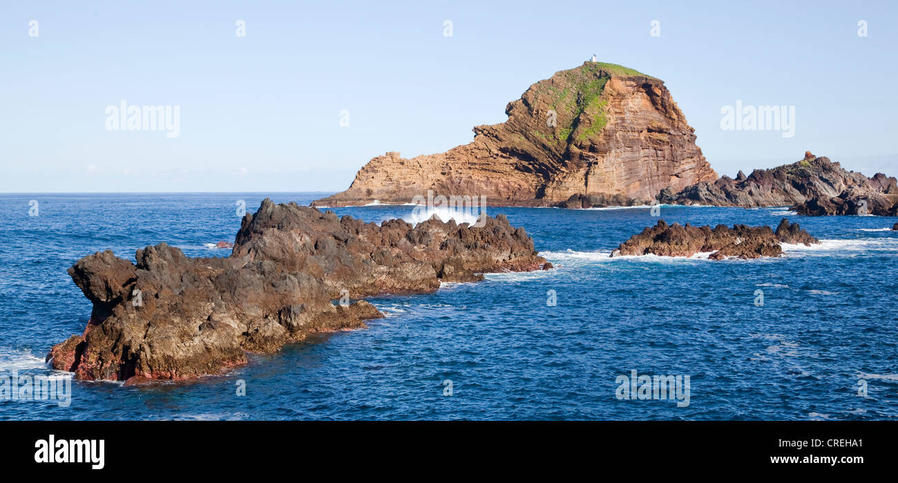 Lavas rock in the Atlantic Ocean in Porto Moniz, Madeira, Portugal, Europe Stock Photo