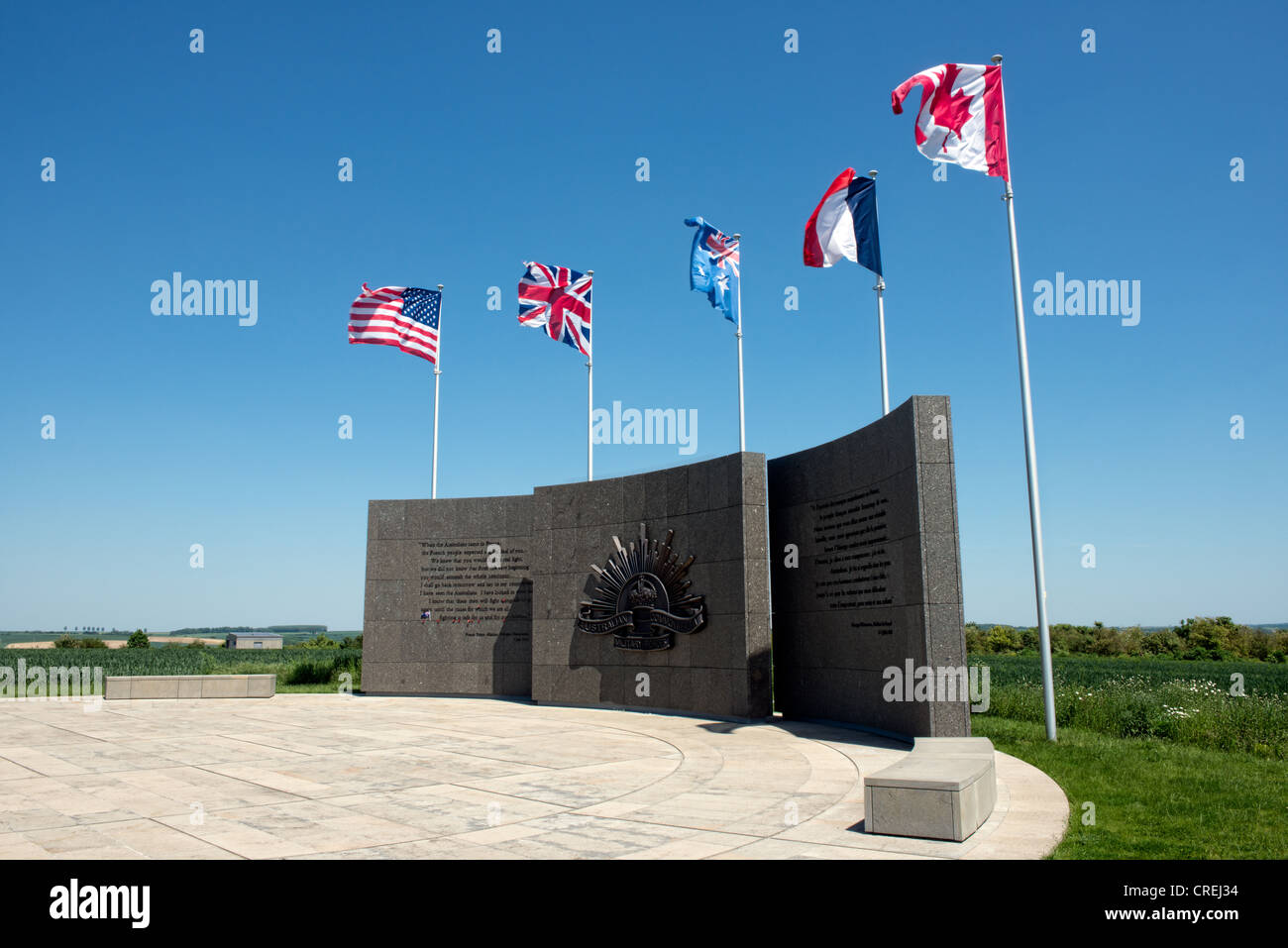 A view of the WW1 Australian Corps Memorial at Le Hamel, Somme, France Stock Photo