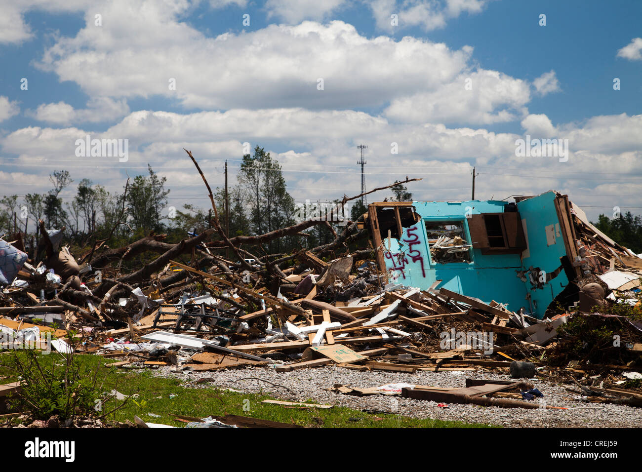 PLEASANT GROVE, ALABAMA, USA. Tornados ripped through this small town outside Birmingham, AL flattening almost every building an Stock Photo