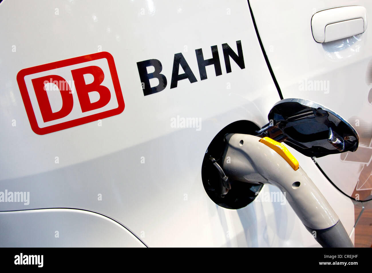 Electric car for hire, Deutsche Bahn AG, Carsharing car rental, E-world energy & water fair, Essen, North Rhine-Westphalia Stock Photo