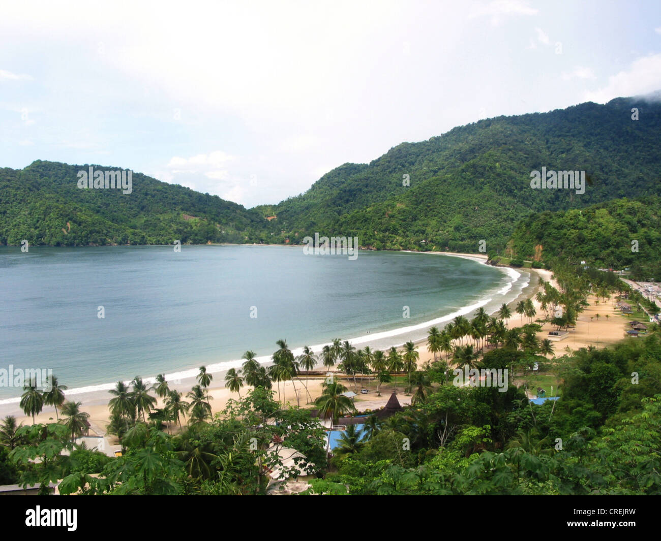 Bay with large beach and palms on the carribean island Trinidad, Trinidad and Tobago, Trinidad Stock Photo