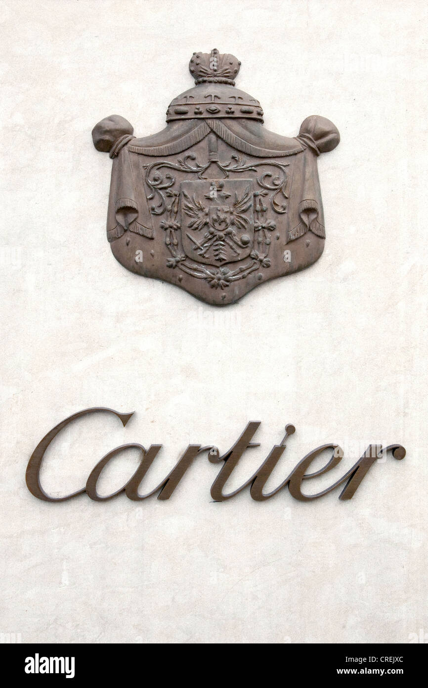 Logo and lettering on the Cartier jewelry store, Koenigsallee shopping promenade, short Koe, Duesseldorf, North Rhine-Westphalia Stock Photo