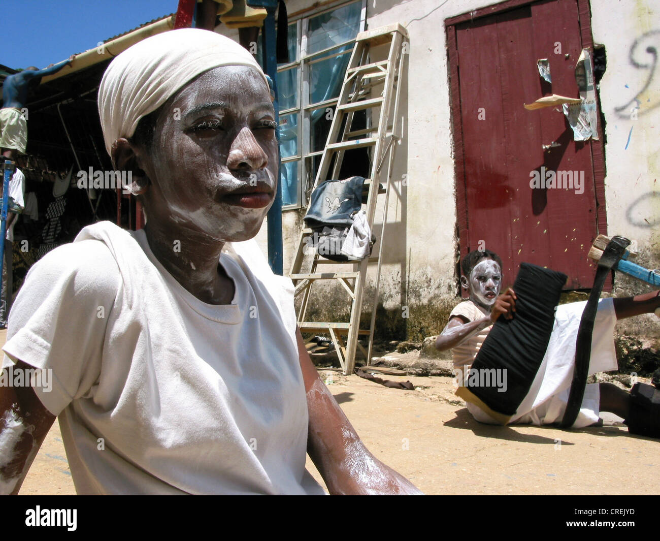 black girls with face paint in Port of Spain, Trinidad and Tobago, Trinidad, Port of Spain Stock Photo