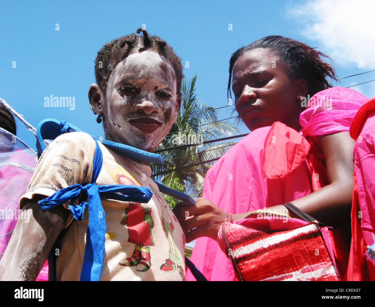 Stilt walker of the Carnival group Moko Jumbiesty  in Port of Spain, Trinidad and Tobago, Trinidad, Port of Spain Stock Photo