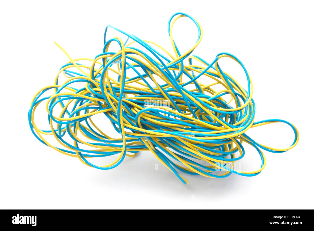 Blue and yellow wires closeup on white Stock Photo Alamy