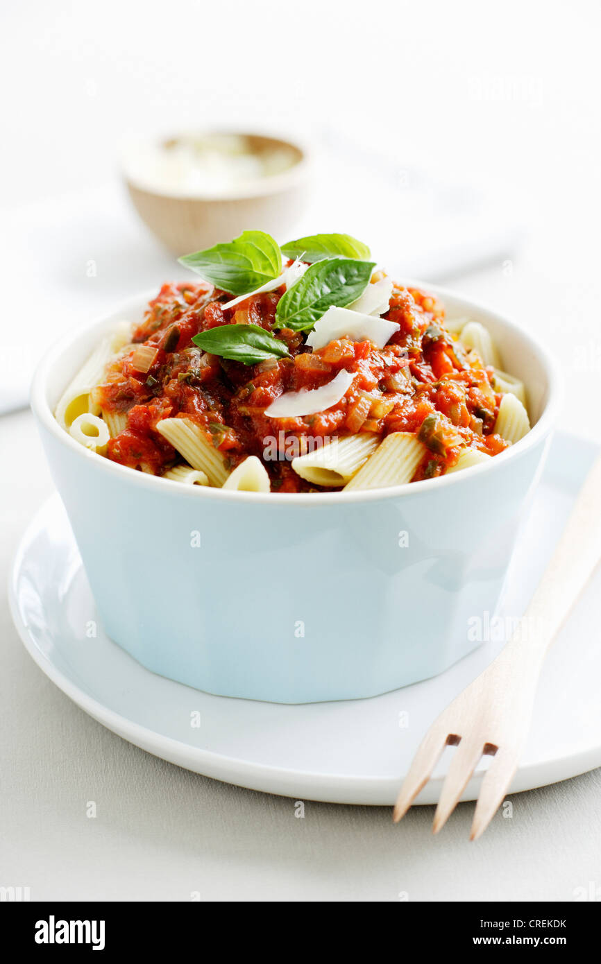Bowl of pasta and meat sauce Stock Photo