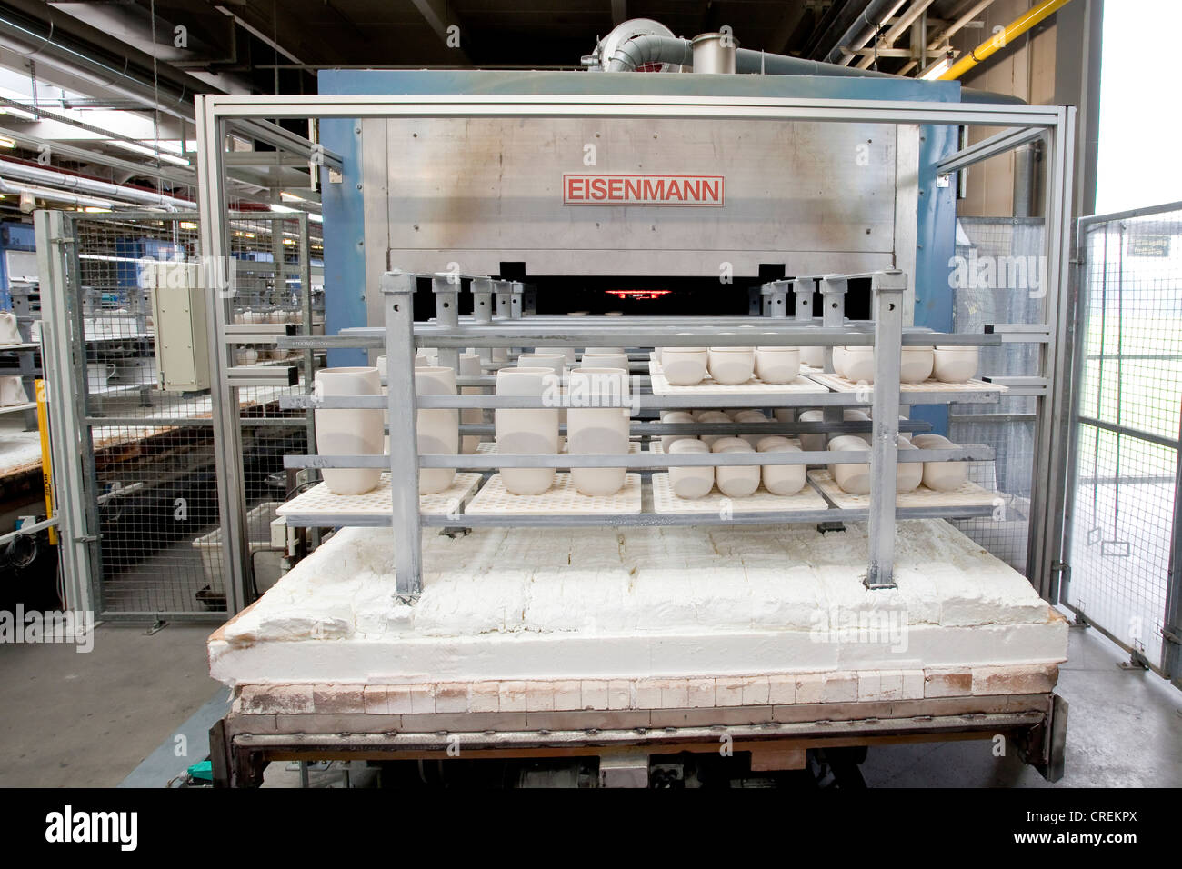 Kiln from the Eisenmann company in the production of tableware at the porcelain manufacturer Rosenthal GmbH, Speichersdorf Stock Photo