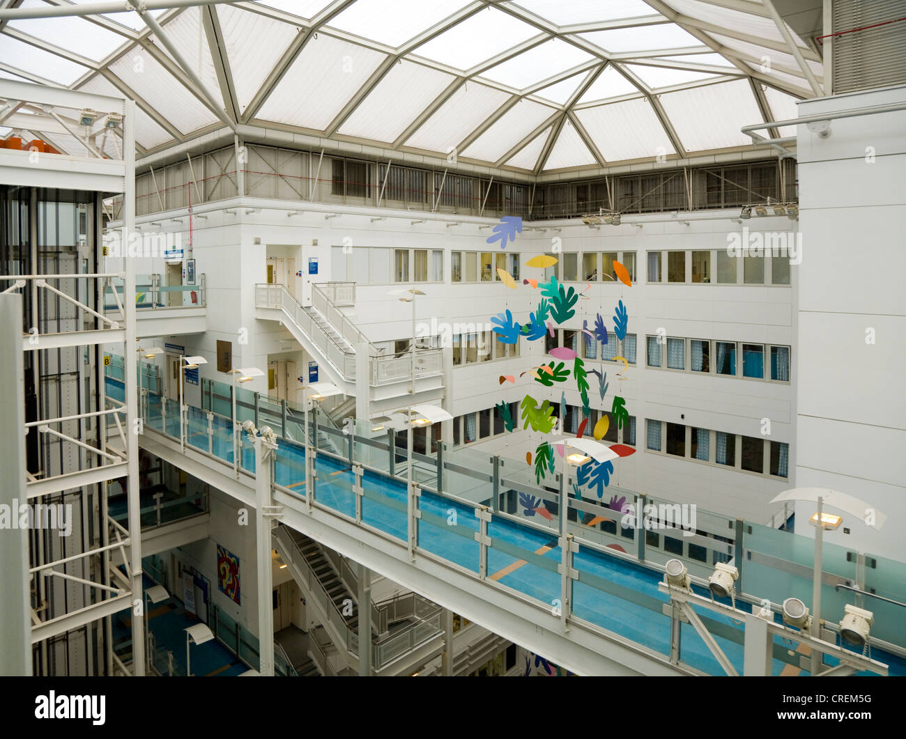 Atrium and corridor at the Chelsea and Westminster hospital. London UK. Stock Photo