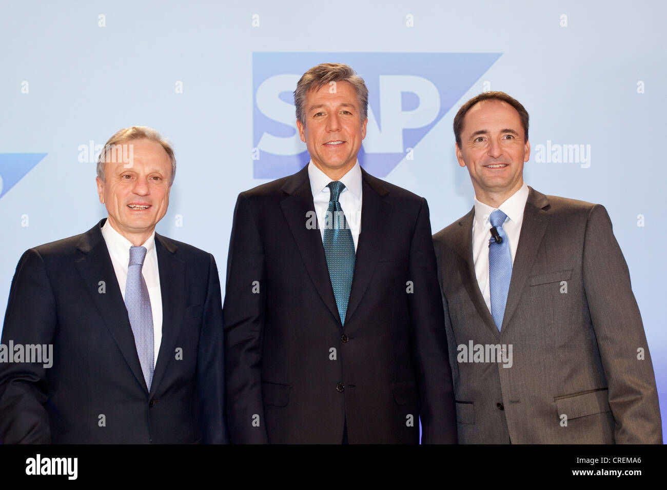 Werner Brandt, left, CFO of SAP AG, Bill McDermott, centre, co-CEO of SAP AG and Jim Hagemann Snabe, right, co-CEO of SAP AG, Stock Photo