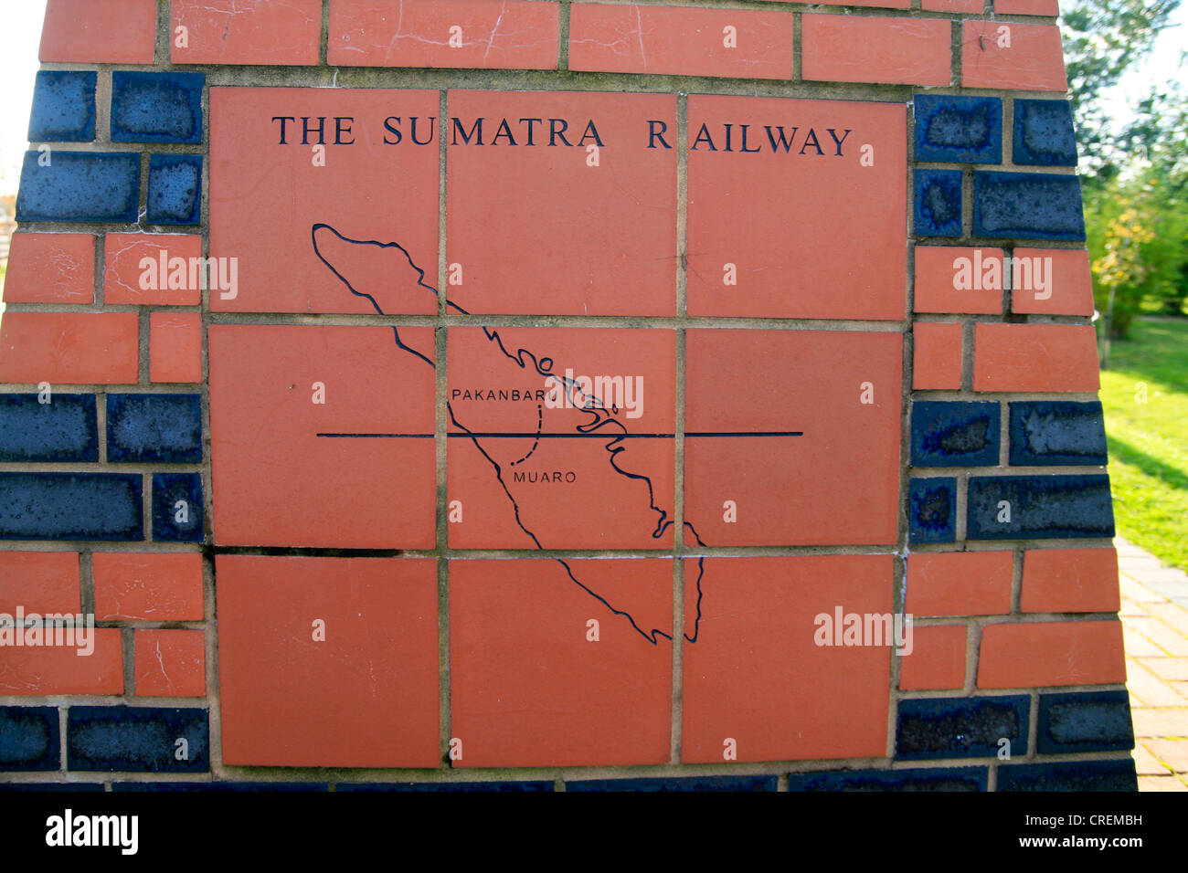 Sumatra Railway plaque National Memorial Arboretum Alrewas Staffordshire England UK Stock Photo
