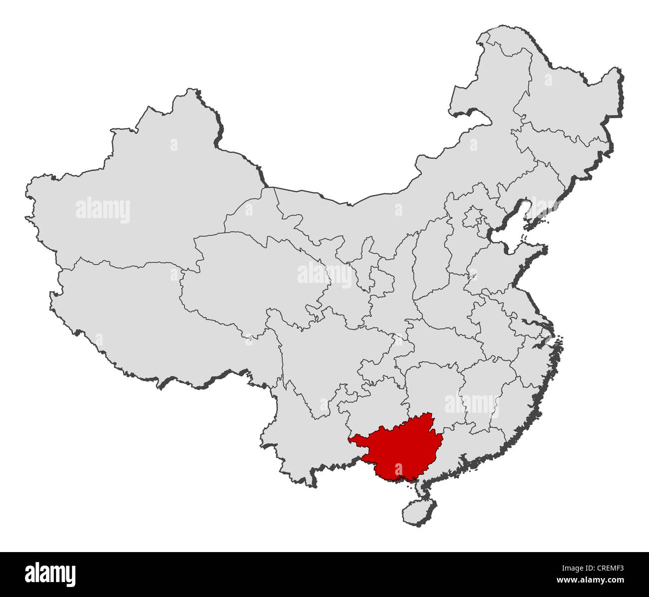Political map of China with the several provinces where Guangxi is highlighted Stock Photo Alamy