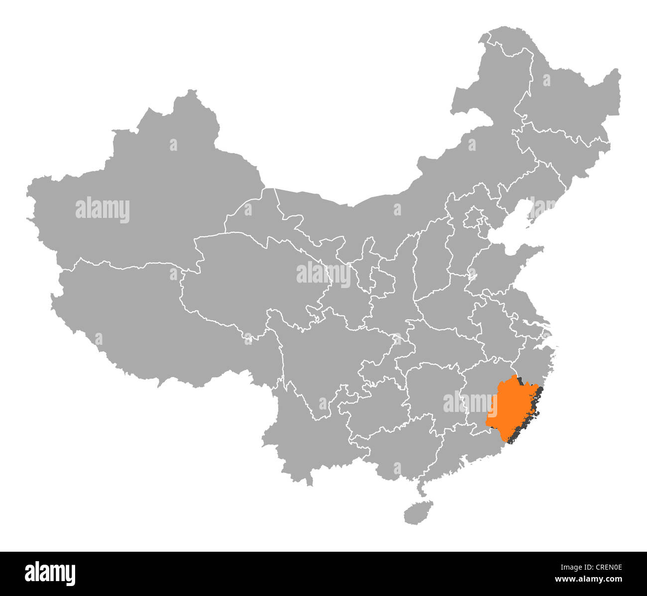 Political map of China with the several provinces where Fujian is highlighted. Stock Photo