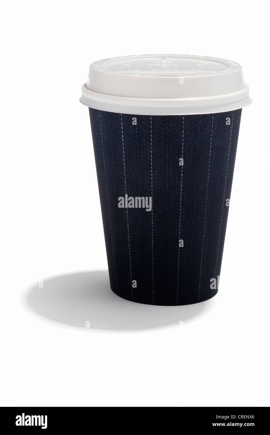 A takeaway drink cup with a grey pinstripe pattern Stock Photo