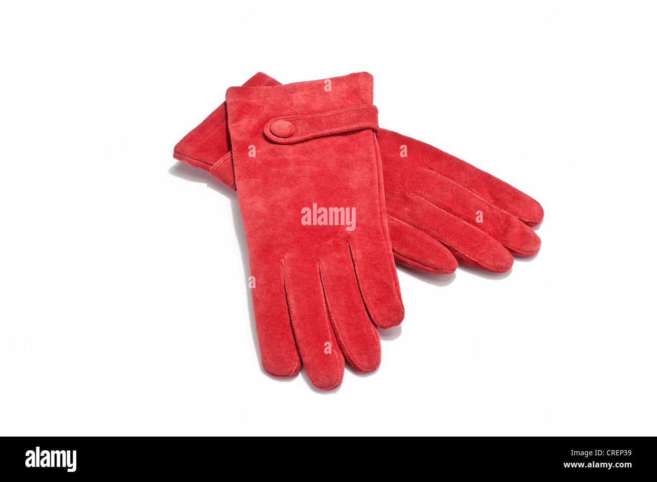 A pair of red suede leather gloves Stock Photo