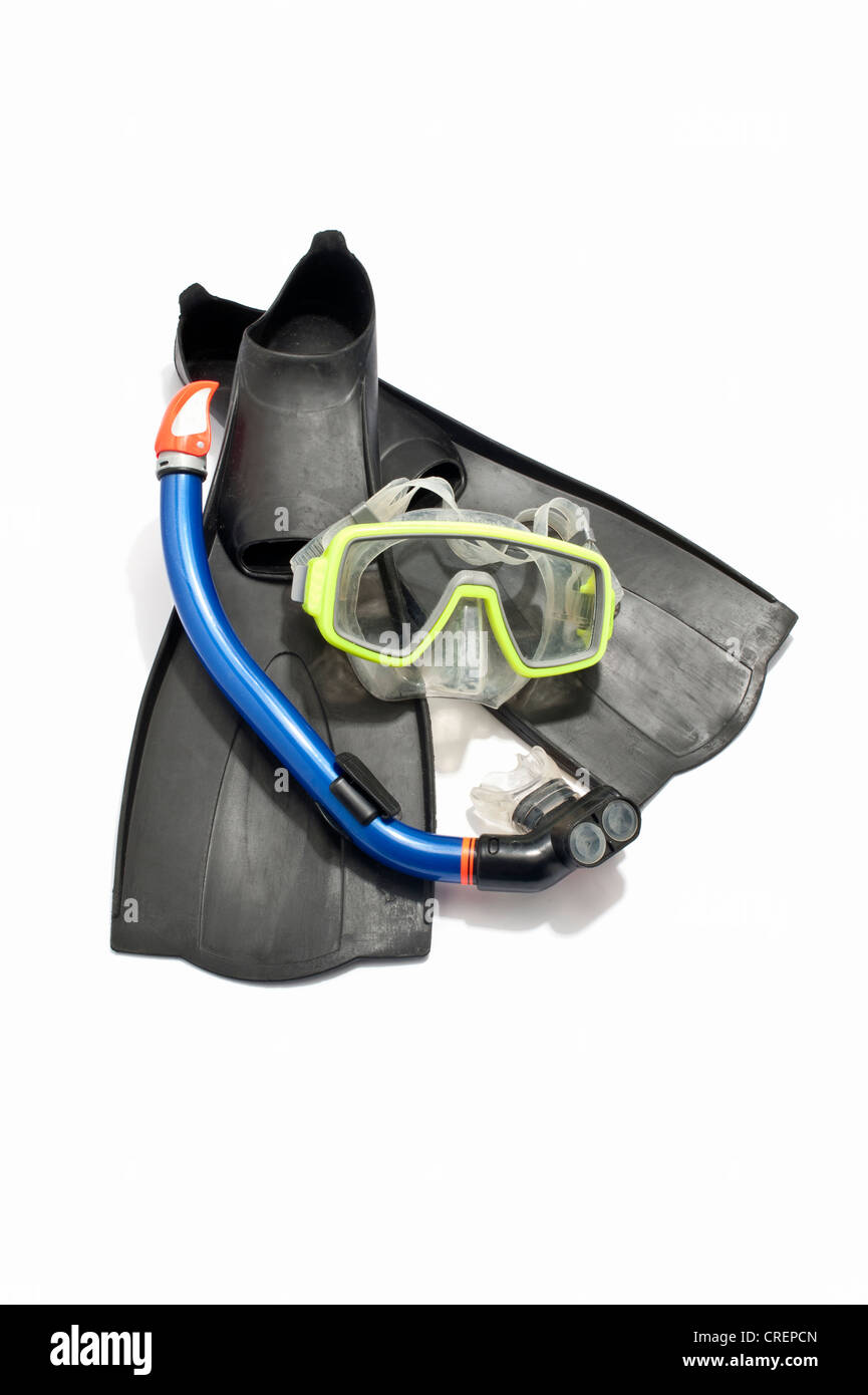A pair of flippers, goggles and snorkel Stock Photo