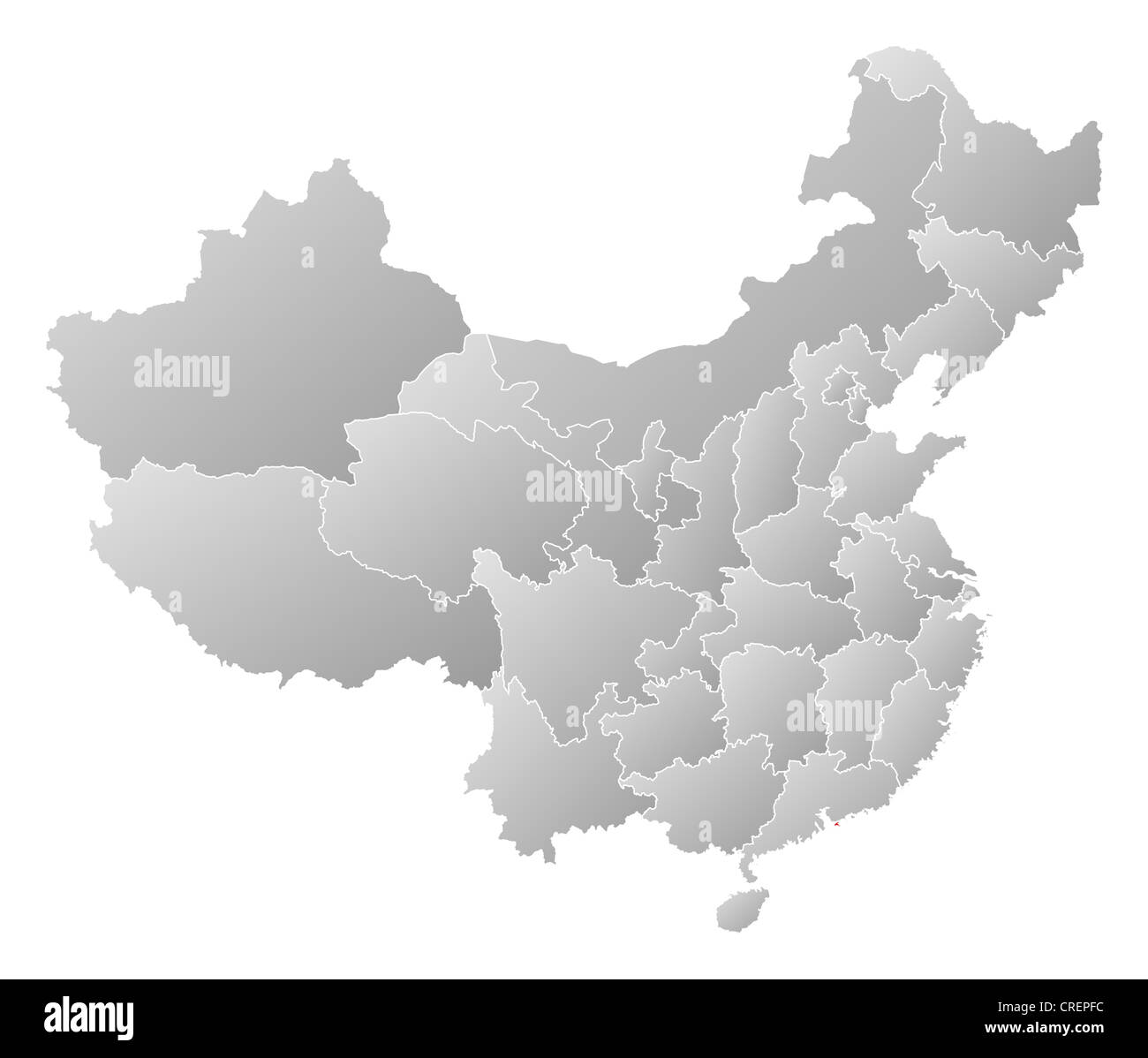 Political map of China with the several provinces where Hong Kong is highlighted. Stock Photo