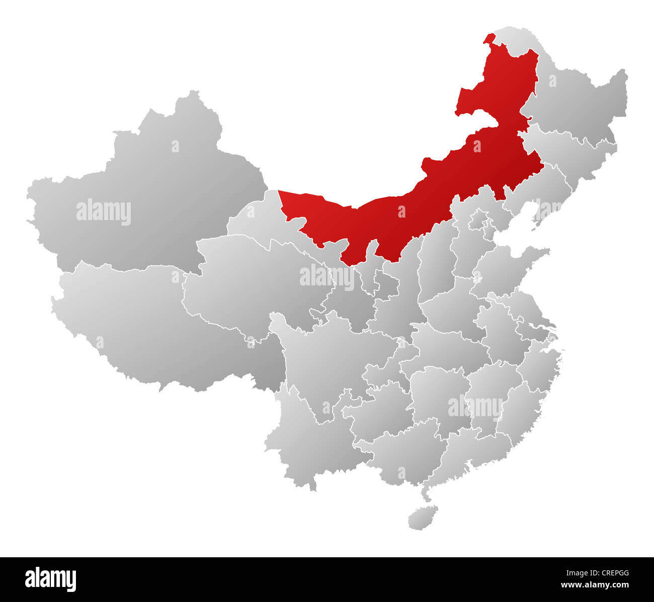 Political map of China with the several provinces where Inner Mongolia ...