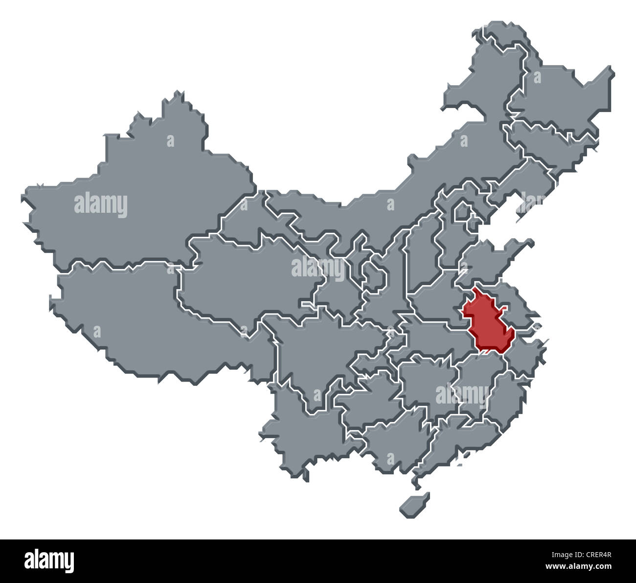 Political map of China with the several provinces where Anhui is highlighted. Stock Photo