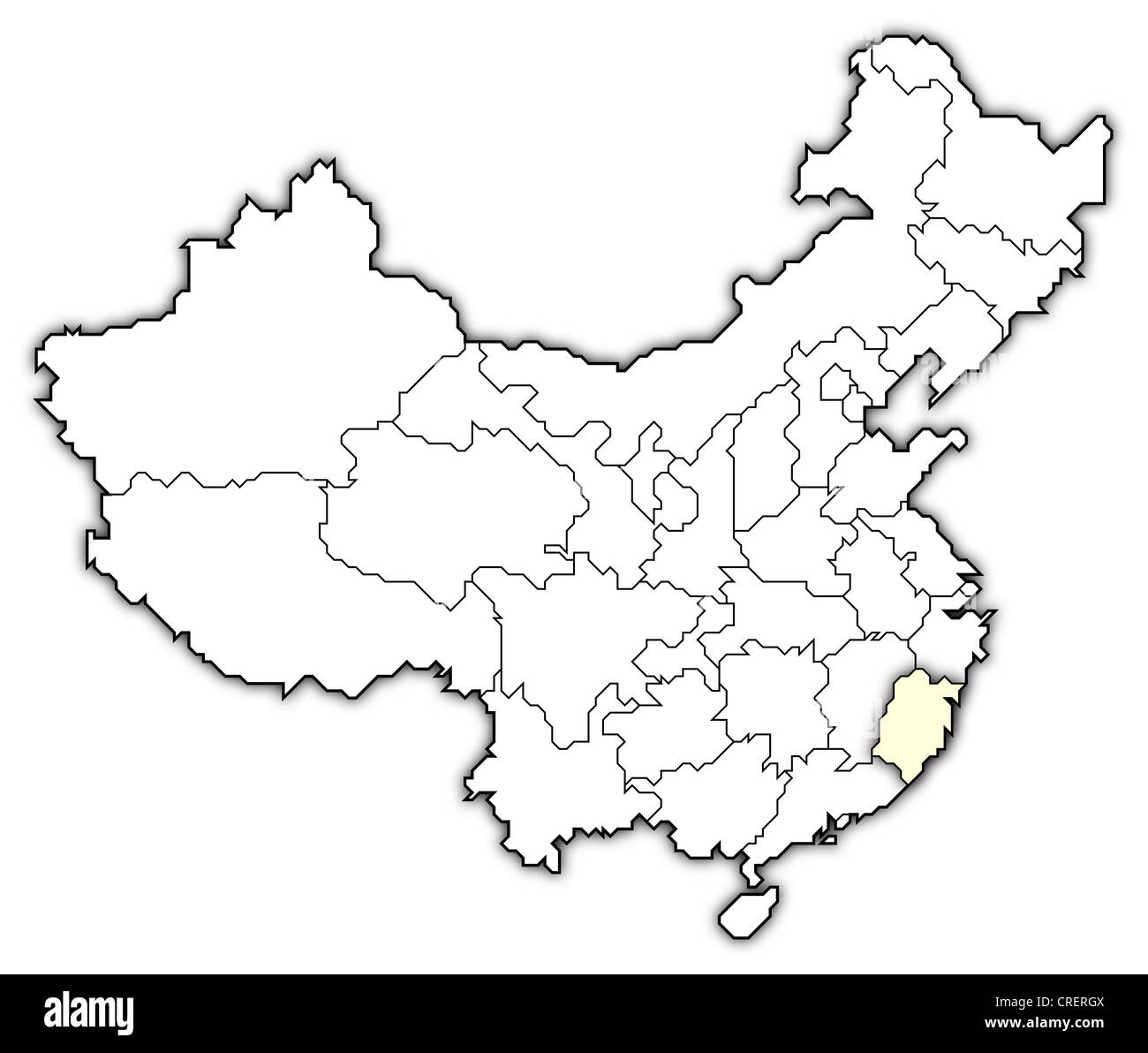 Political map of China with the several provinces where Fujian is highlighted. Stock Photo