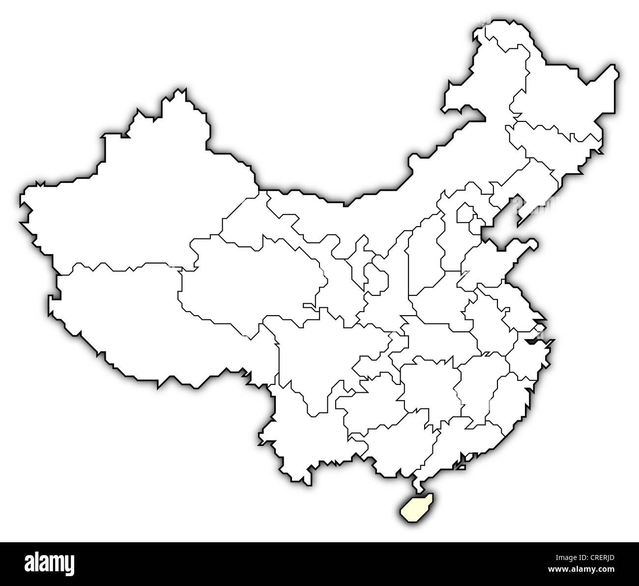 Political map of China with the several provinces where Hainan is highlighted. Stock Photo