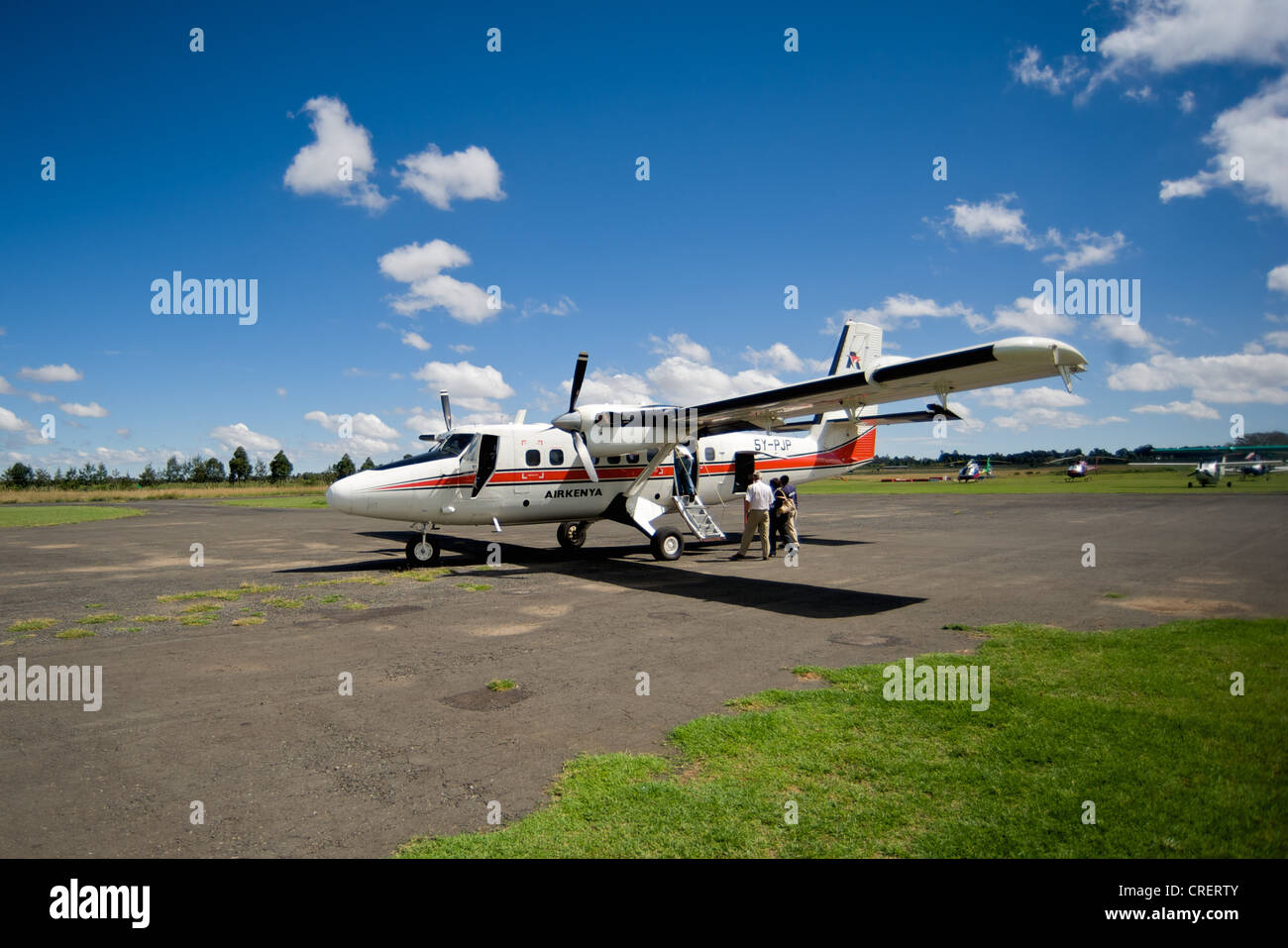 Airplane in the airfield of Laikipia. Kenya, East Africa. Stock Photo