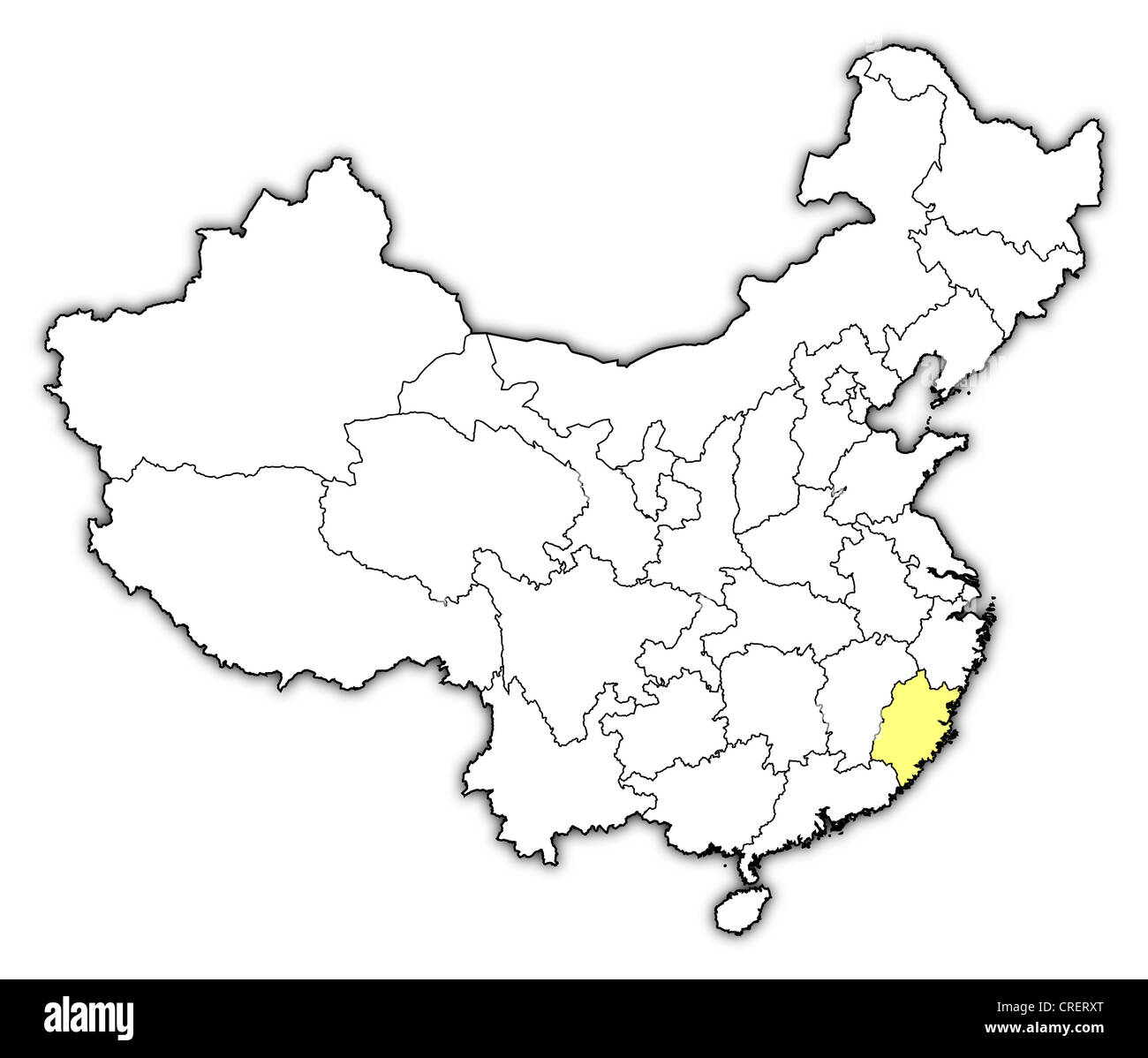Political map of China with the several provinces where Fujian is highlighted. Stock Photo