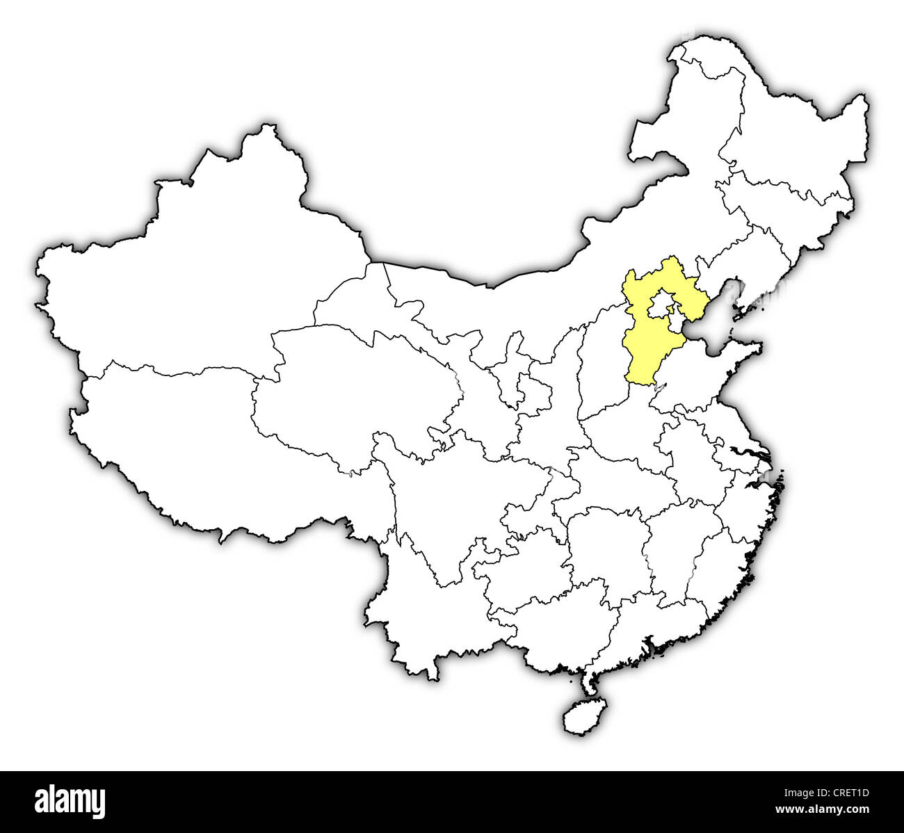 Political map of China with the several provinces where Hebei is highlighted. Stock Photo