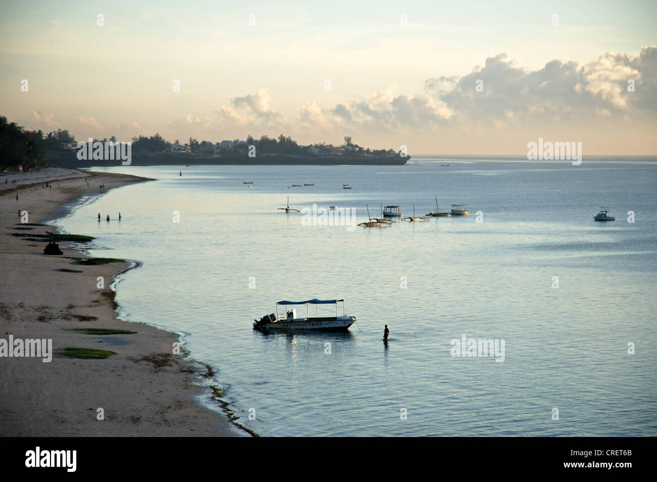 View on the coastline and ocean in the evening when sun goes down. Mombasa, Kenya, East Africa. Stock Photo