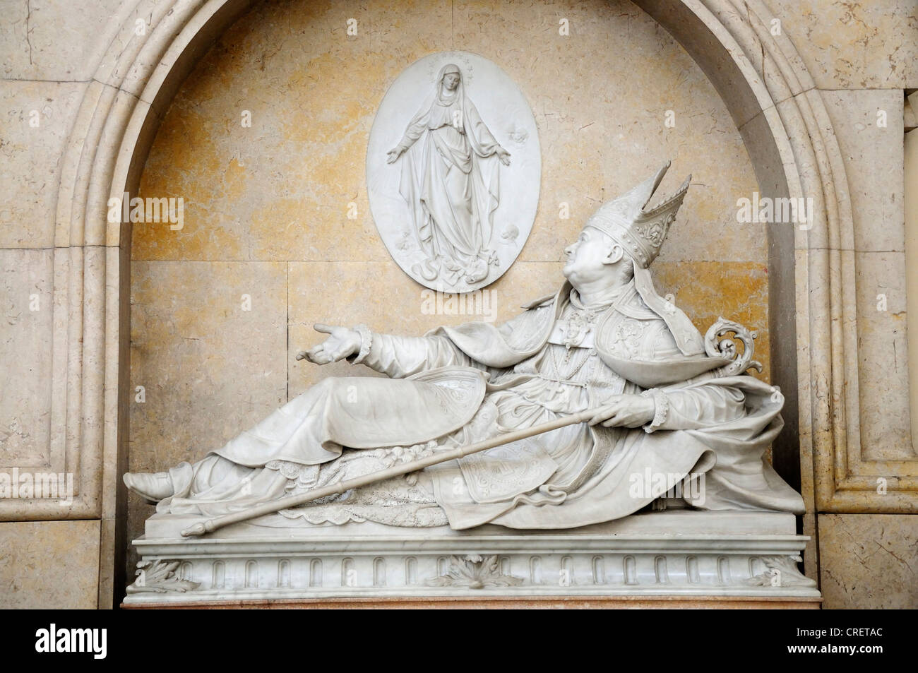 Namur, Belgium. Cathedral St Aubain (1751-1768; Neo-classical) Memorial to Joseph Dehesselle (1789-1865) Bishop of Namur 1836-65 Stock Photo