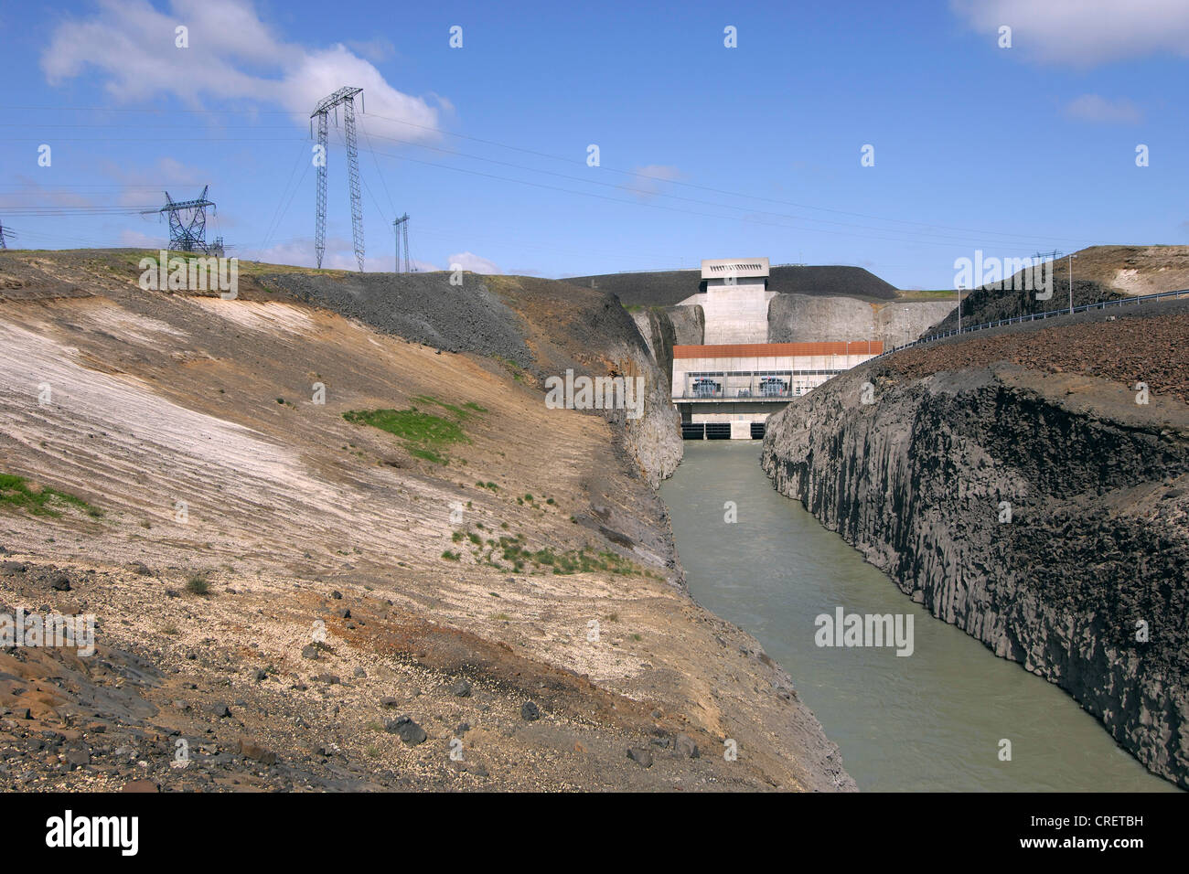 The Hrauneyfoss hydro-electric powerstation on the Tungnaa river, central Iceland, Iceland Stock Photo