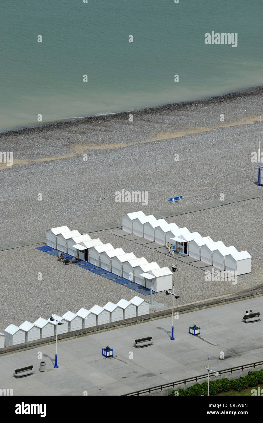 Aerial view of beach huts at le tréport Seine Maritime Normandy France Stock Photo