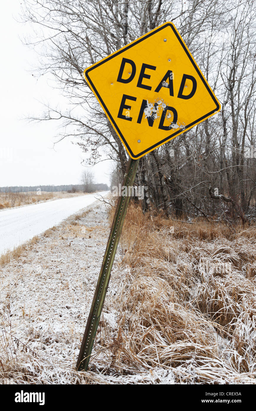 Dead End sign in winter. Stock Photo