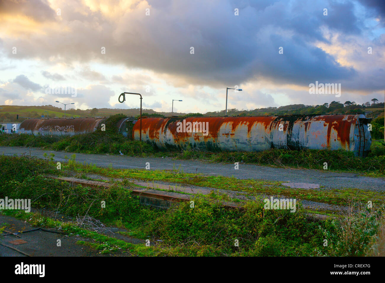 The old goods sidings at Penzance, now quiet and derelict, they at atmospheric, almost spooky! Stock Photo