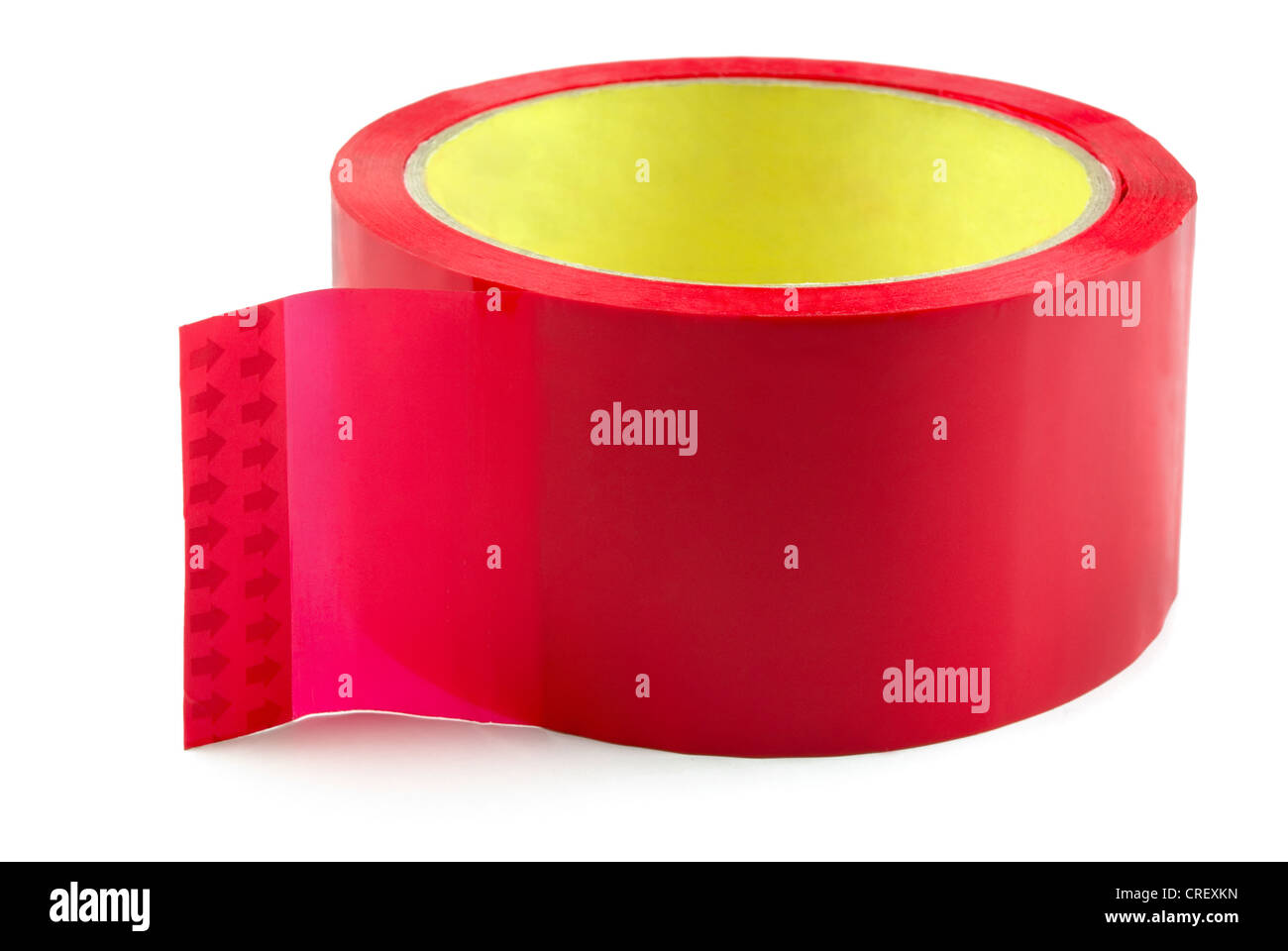 Roll of red adhesive plastic tape isolated on white Stock Photo