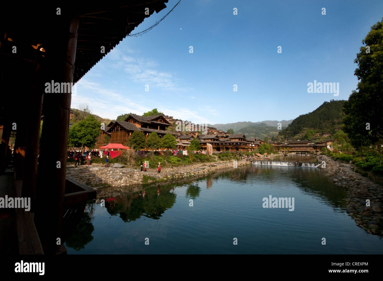 Xi river traditional wooden bridge xijiang biggest miao village hi-res 