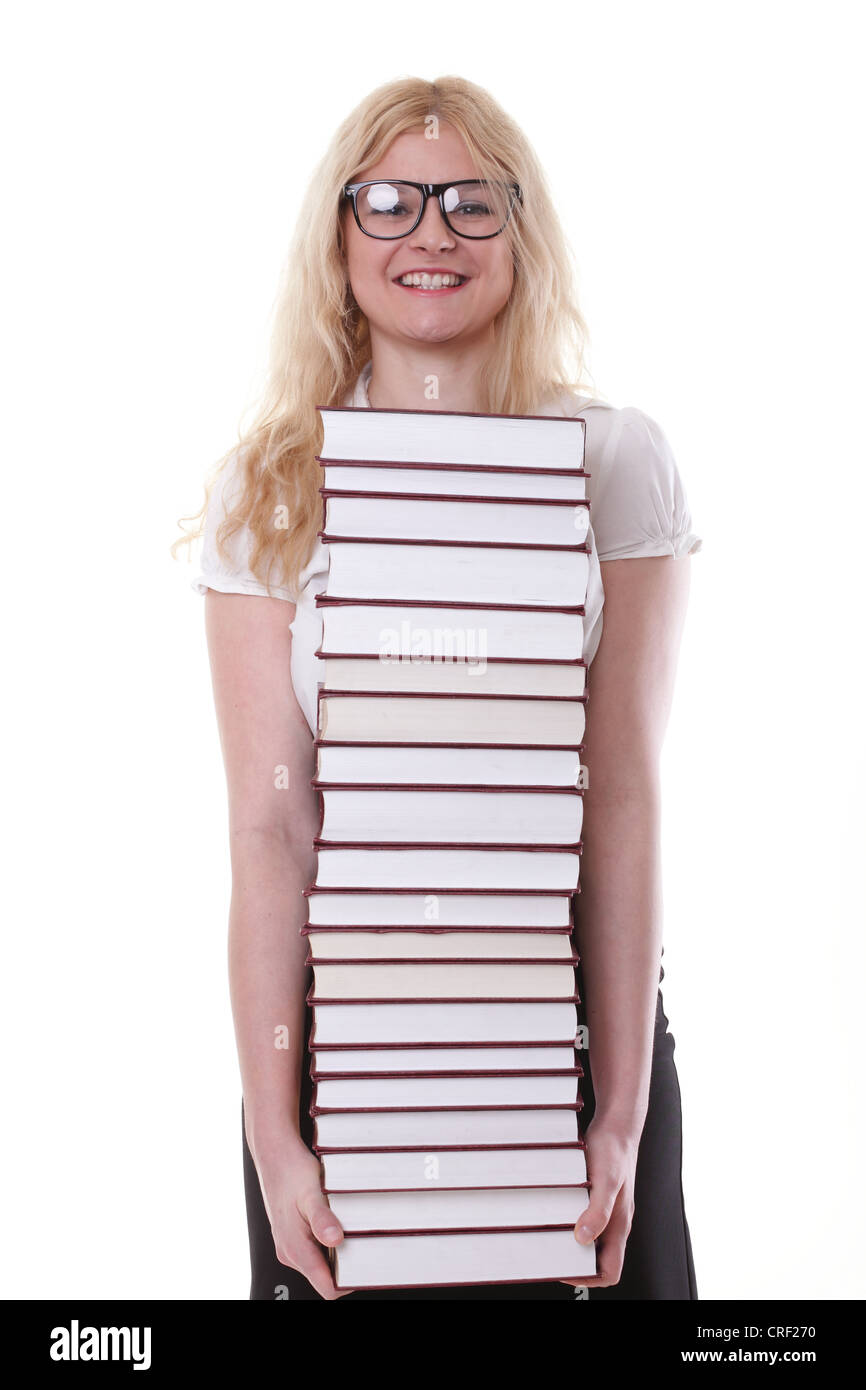 girl with book - Beautiful young woman with books isolated on a white ...