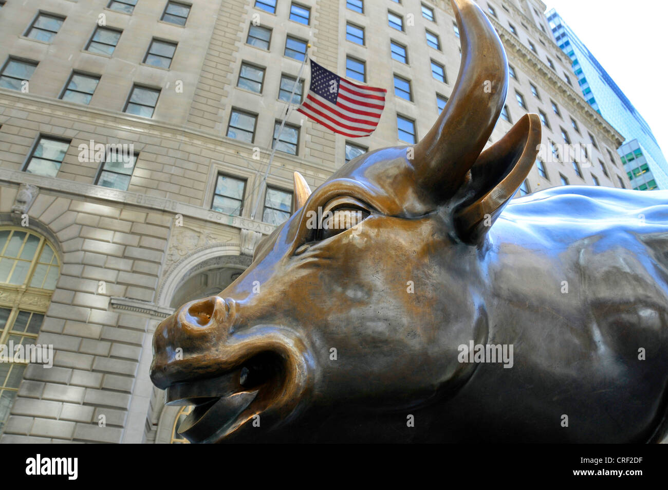 charging bull at New York Stock Exchange, Wall Street, Bowling Green, USA, New York City, Manhattan, Wall Street Stock Photo