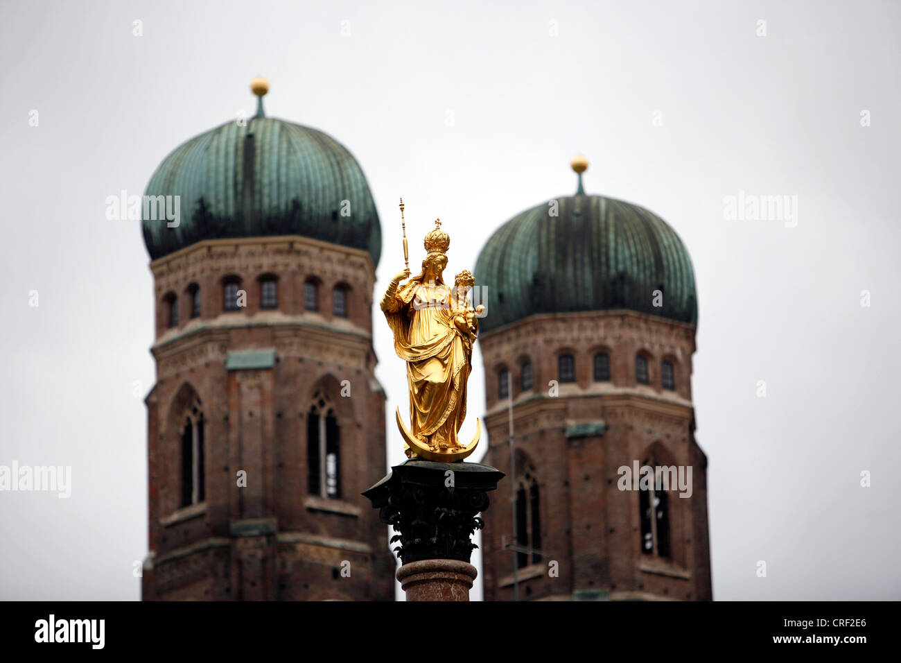 Munich Frauenkirche and Virgin Mary statue, Germany, Bavaria, Muenchen ...