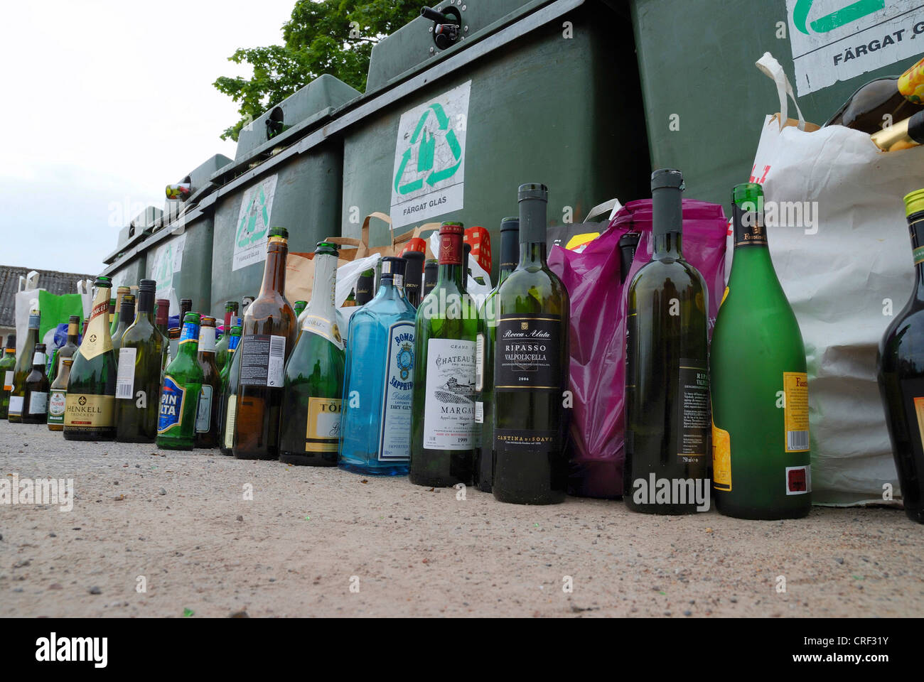 empty bottles at bottle banks Stock Photo