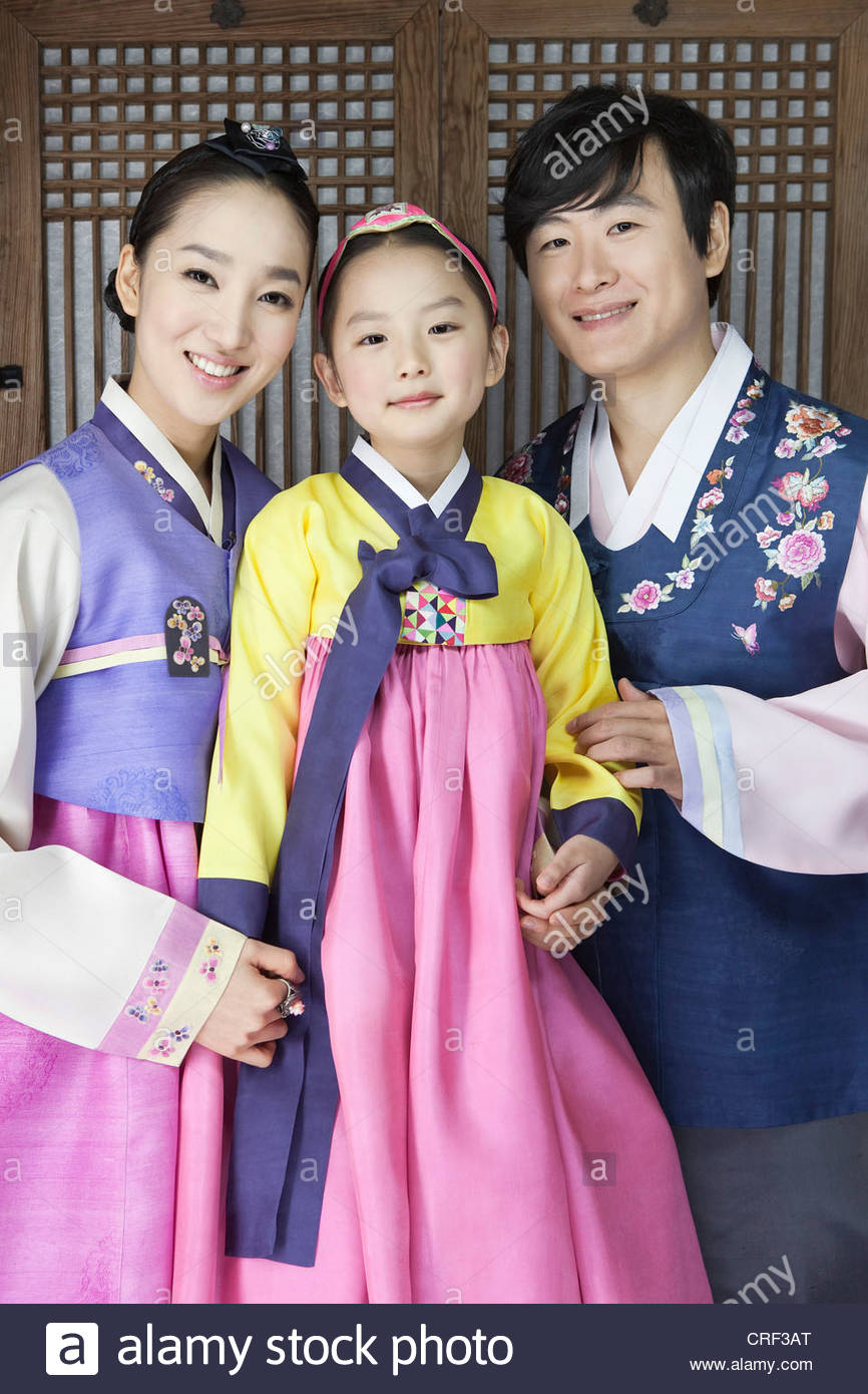 Happy Family in Korean Traditional Clothing, Hanbok Stock Photo ...