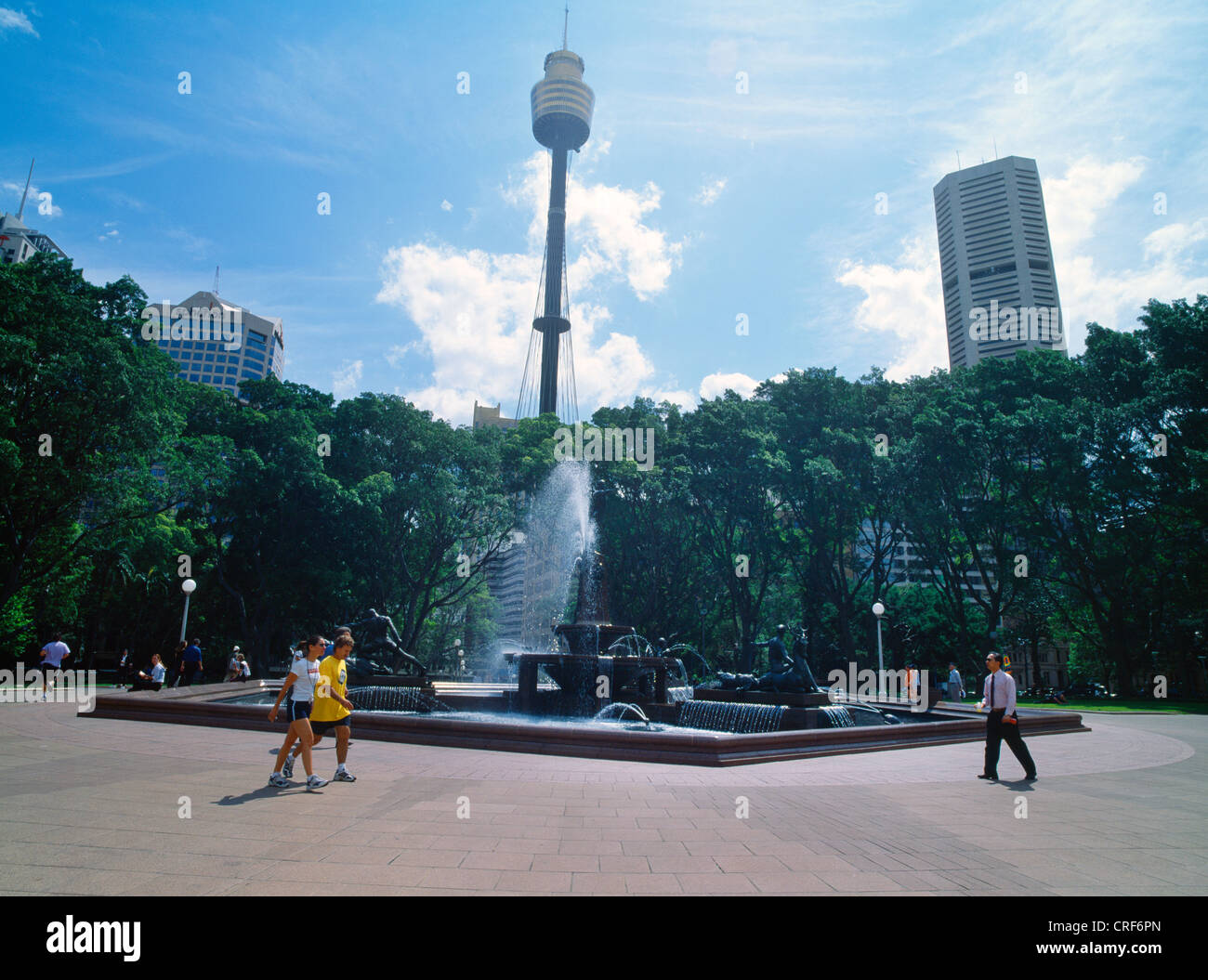 Sydney NSW Australia Hyde Park Archibald Fountain with Sydney Tower Behind Stock Photo