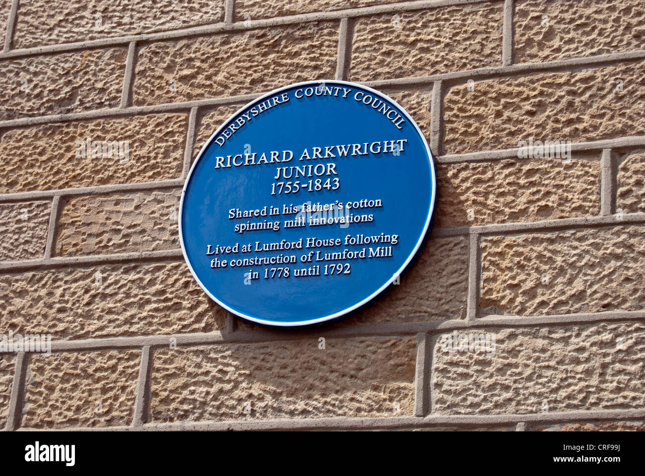 Blue Plaque commemorating Richard Arkwright Junior Stock Photo