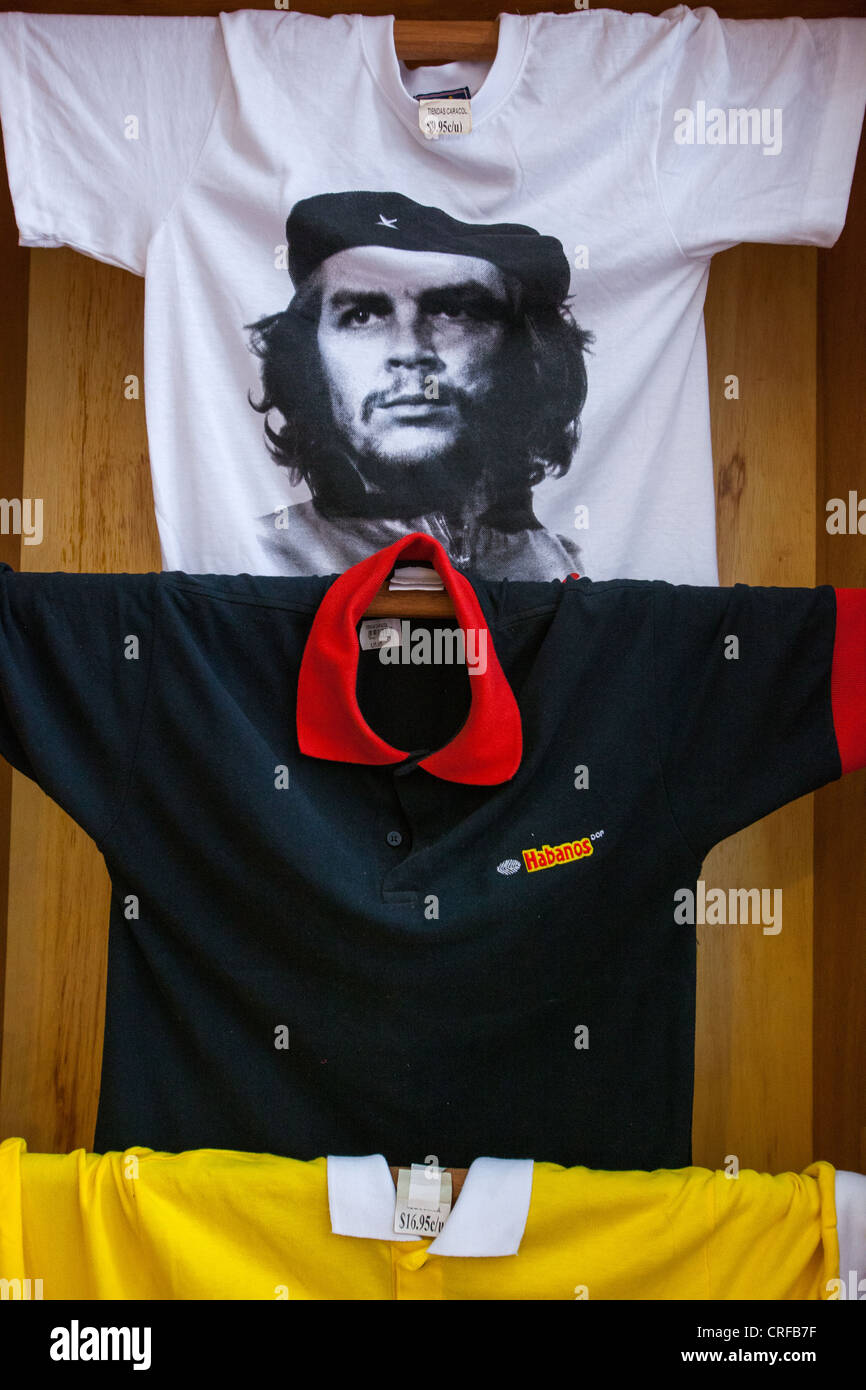 Che Guevara and Habanos t-shirts for sale in Trinidad, Cuba. Stock Photo
