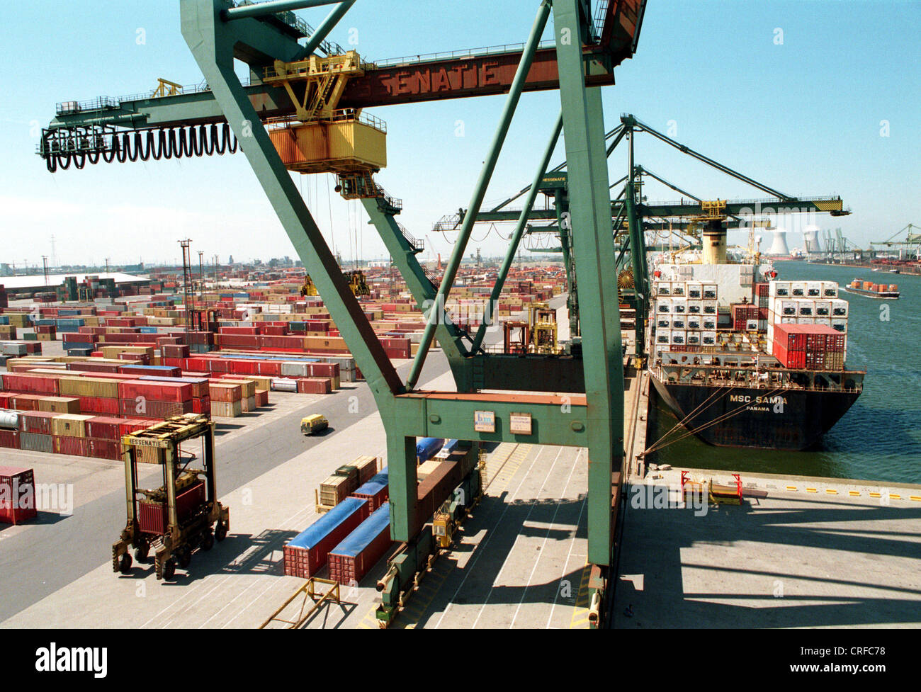 Antwerp, Belgium, container terminal with Containerbruecke Stock Photo ...