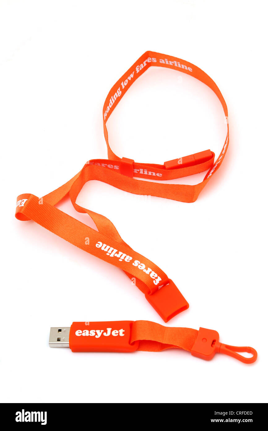 Memory Stick And Lanyard With Promotional Logo On For Easy Jet Stock Photo