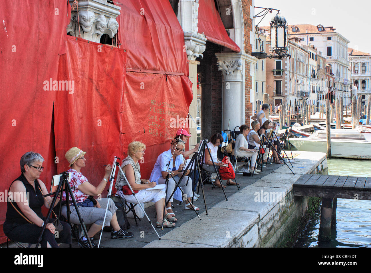 Painting classes at Rialto Fish Market, Venice Stock Photo