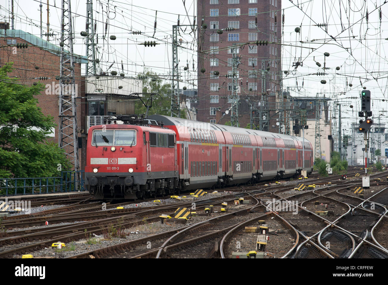 German Railways RE9 (Regional Express) to Siegen outside Cologne main railway station Germany Stock Photo